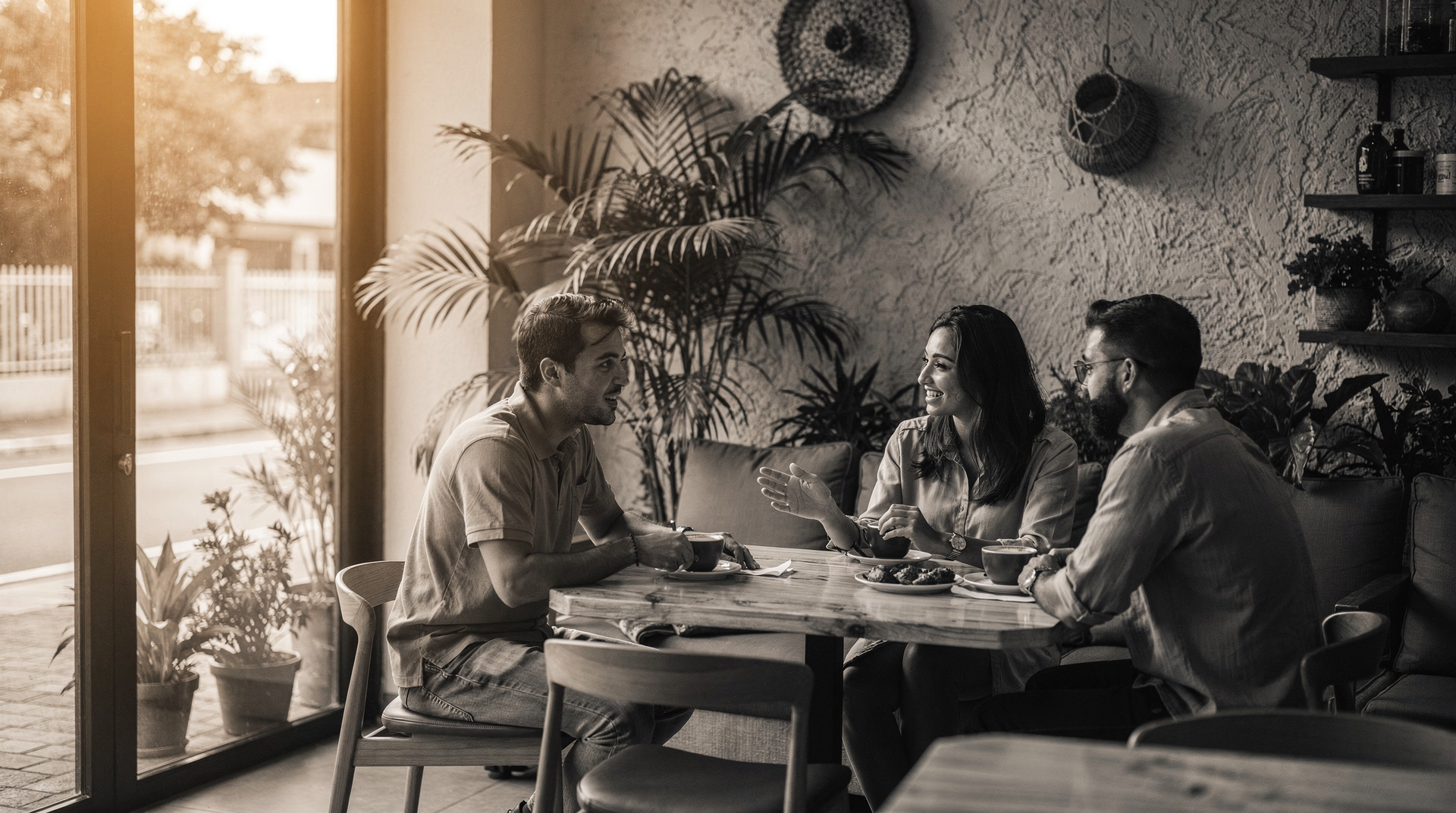 Pessoas num café bonito